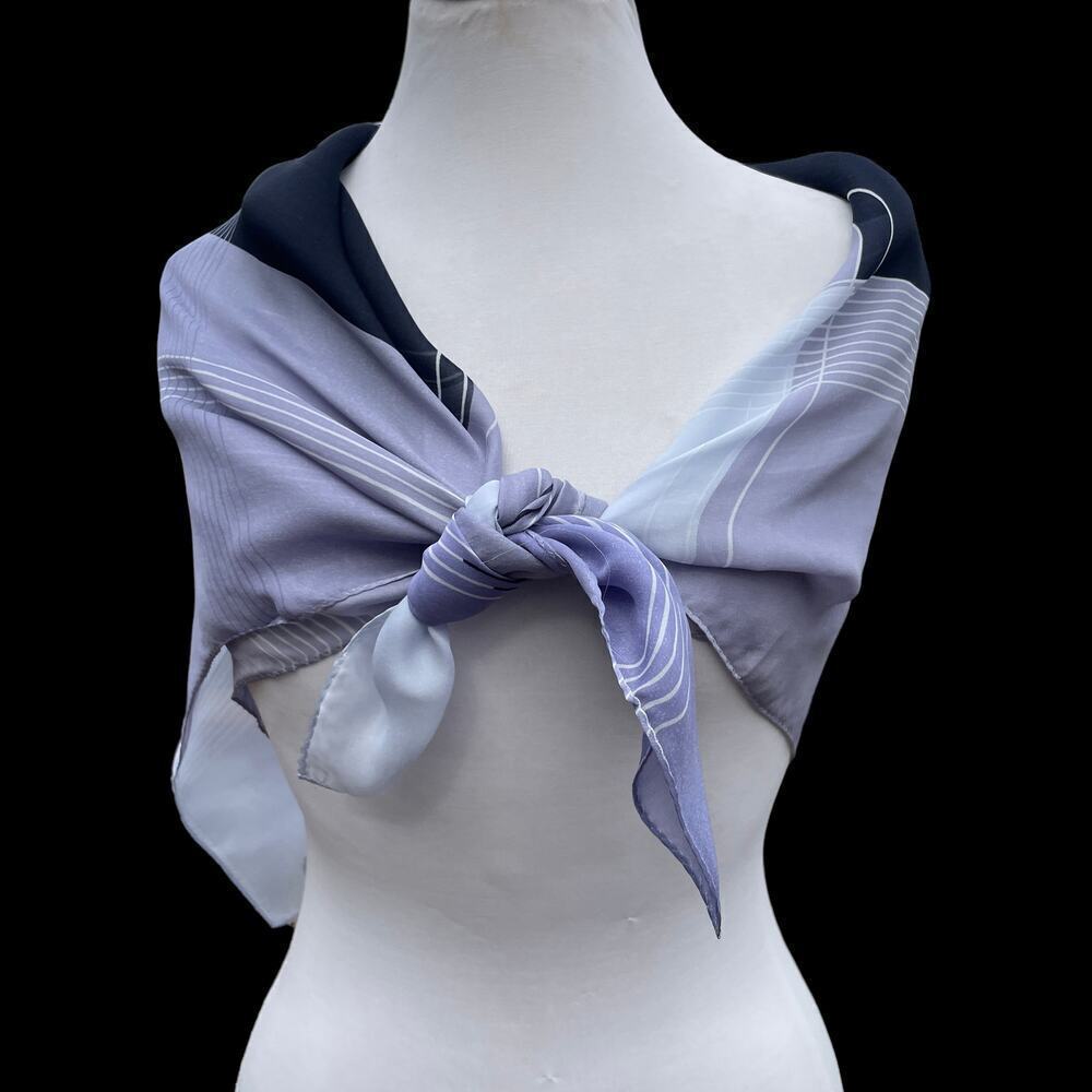 Halston Blue/Purple Geometric Pattern Signed Scarf - image 4
